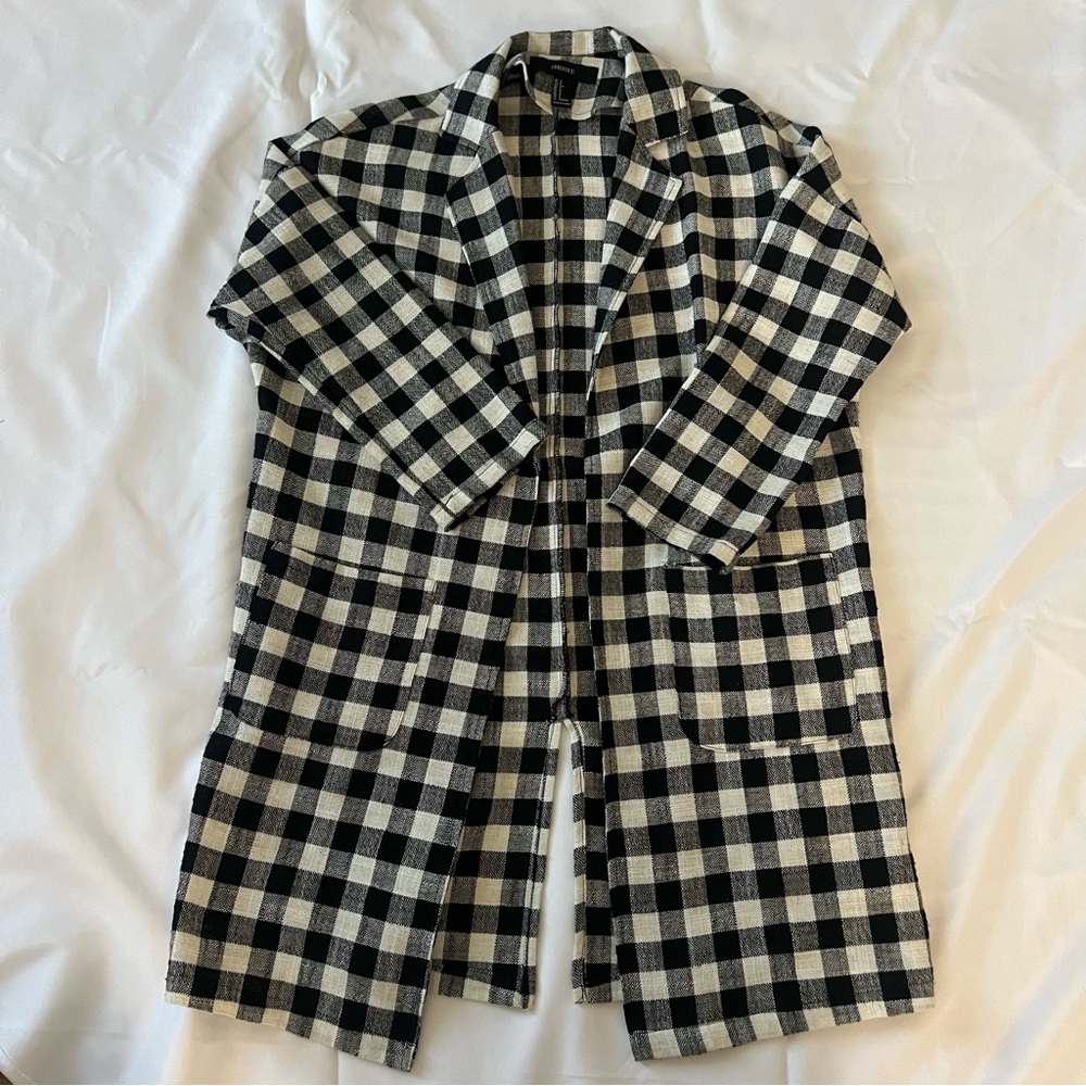 black and white gingham coat
